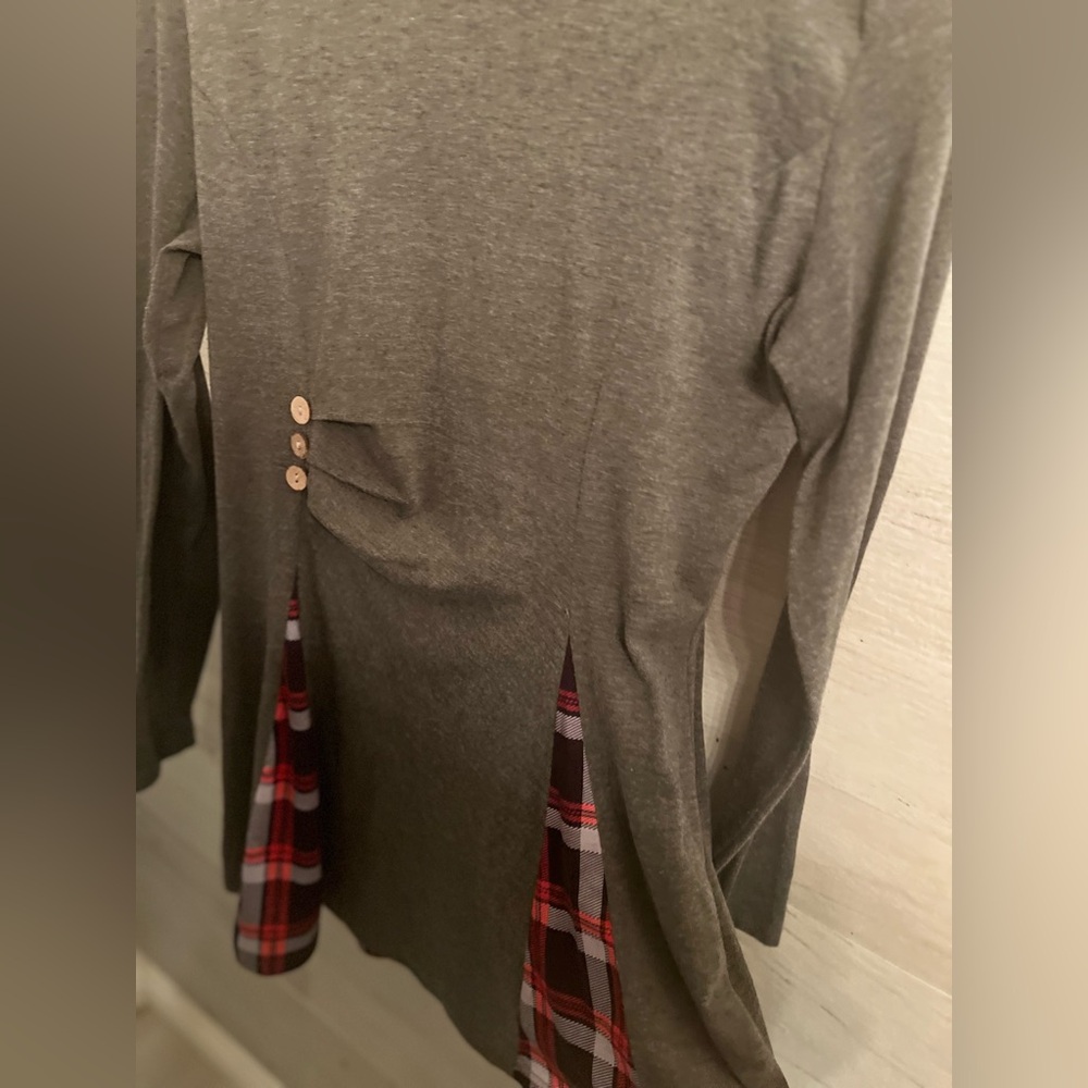 Gray Women's Cellabie Blouse with Plaid Accents - Picture 5 of 10